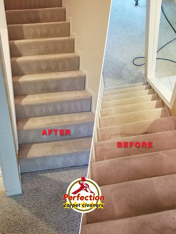 Carpet cleaning stairs before after in Lynnfield | Perfection Carpet Cleaners