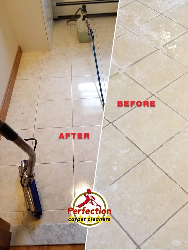 bathroom cleaning in Beverly MA - before and after cleaning - Perfection Carpet Cleaners